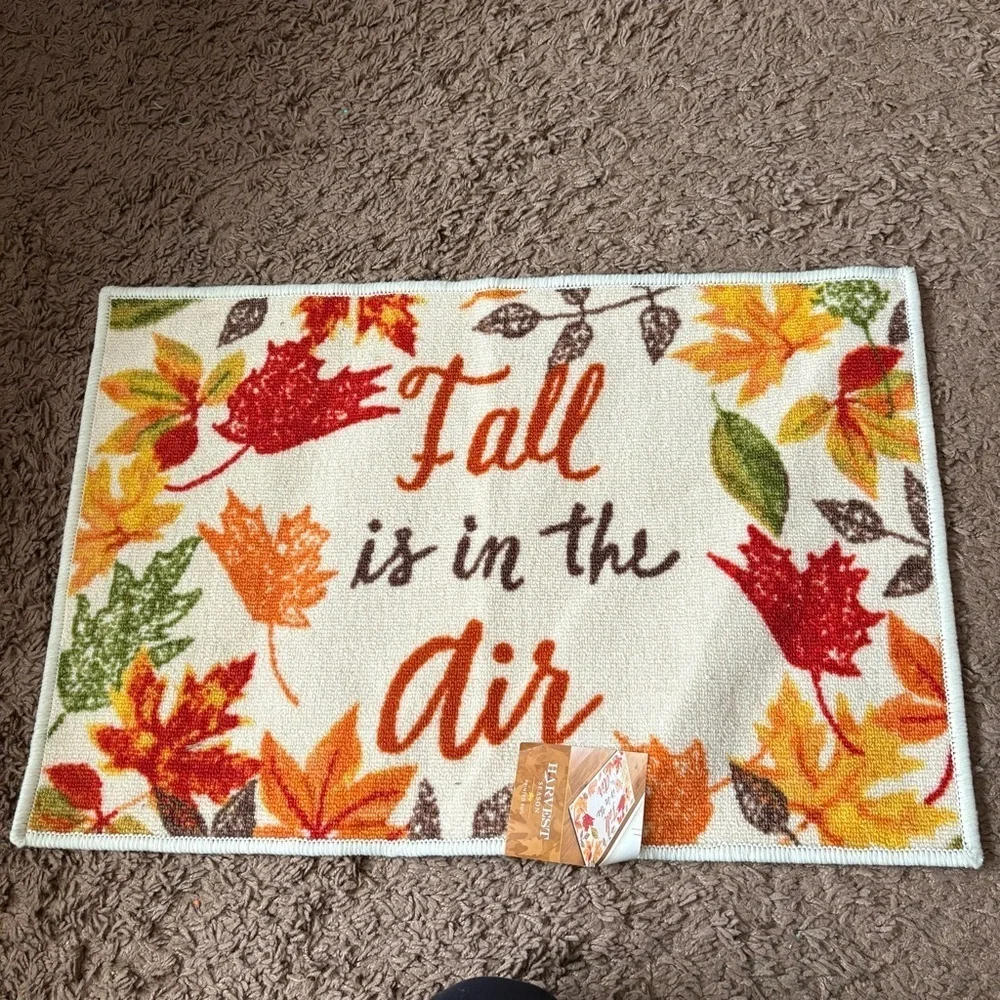 Harvest Season Printed Rug NEW Fall Is In The Air Leaves Leaf Orange Green